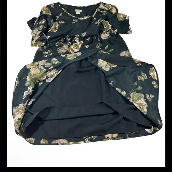 J.Crew Floral Gold Green Black Long Sleeve Cinched Waist Mini Dress Size 4 - Picture 7 of 10